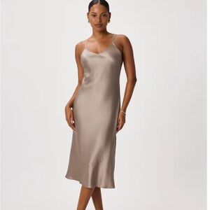 Quince Satin Slip Dress in Taupe
